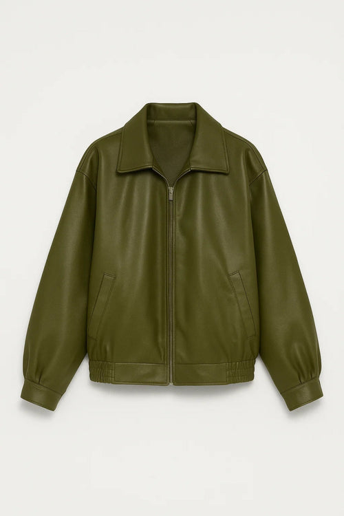 Oversized Faux Leather Jacket Women - Zip Front Street Style