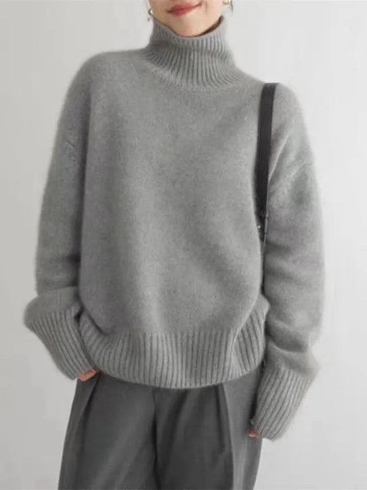 Women's Cashmere Turtleneck Sweater with High Collar