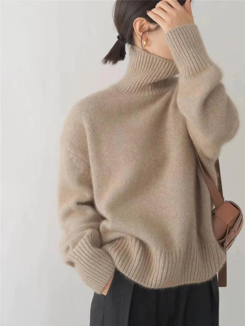 Women's Cashmere Turtleneck Sweater with High Collar