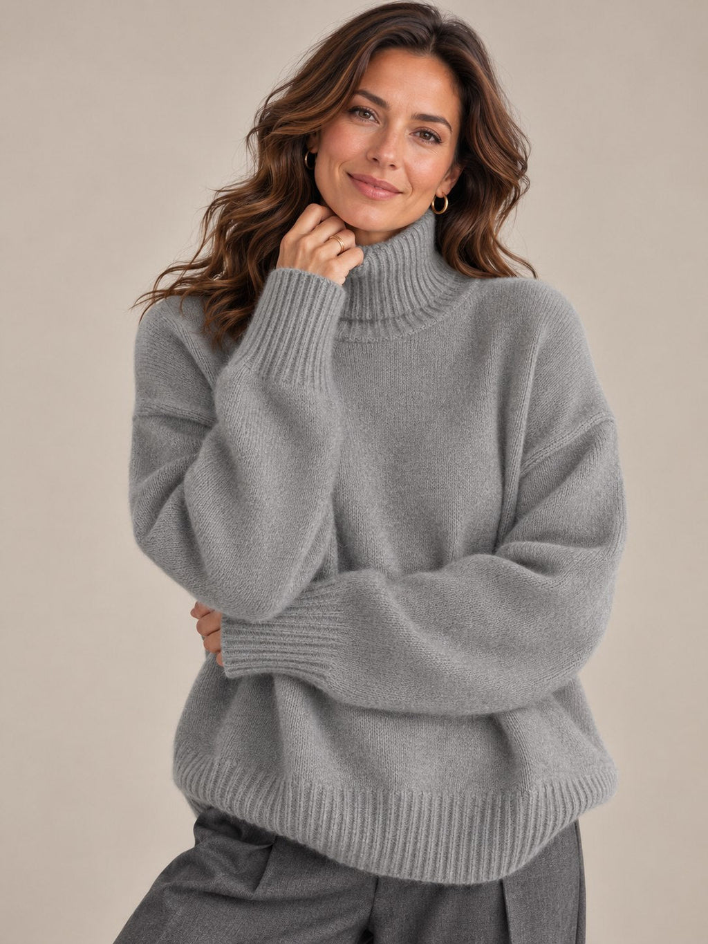 Women's Cashmere Turtleneck Sweater with Elevated Collar-Trendy 4 Us
