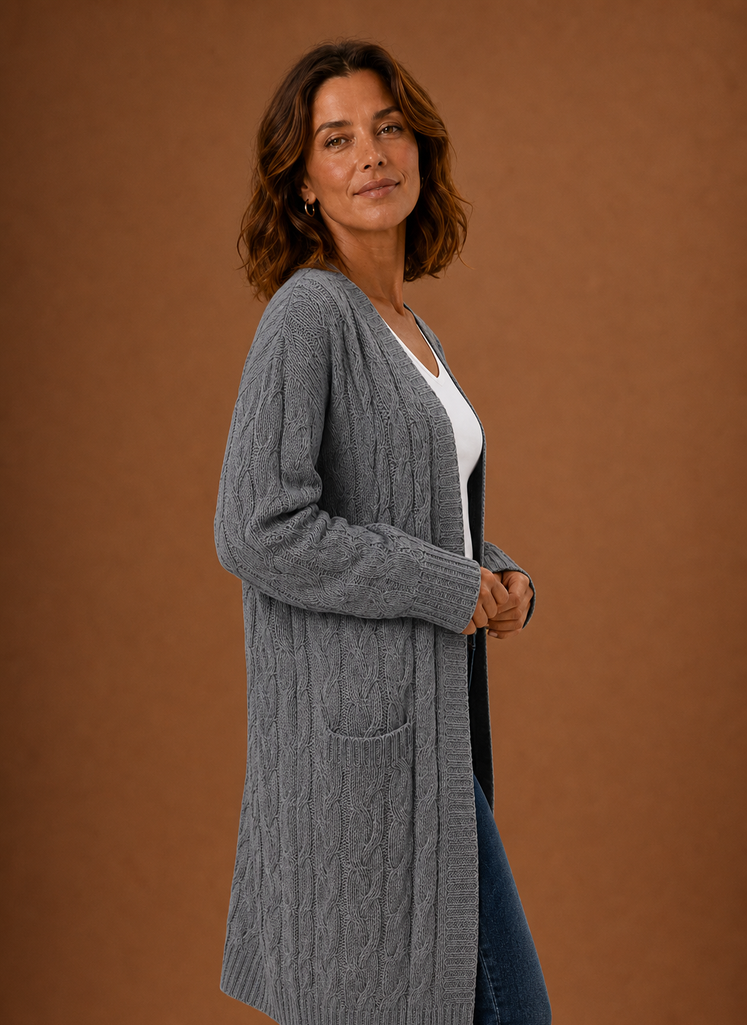 Women's Chunky Long Cable Knit Hooded Cardigan-Trendy 4 Us