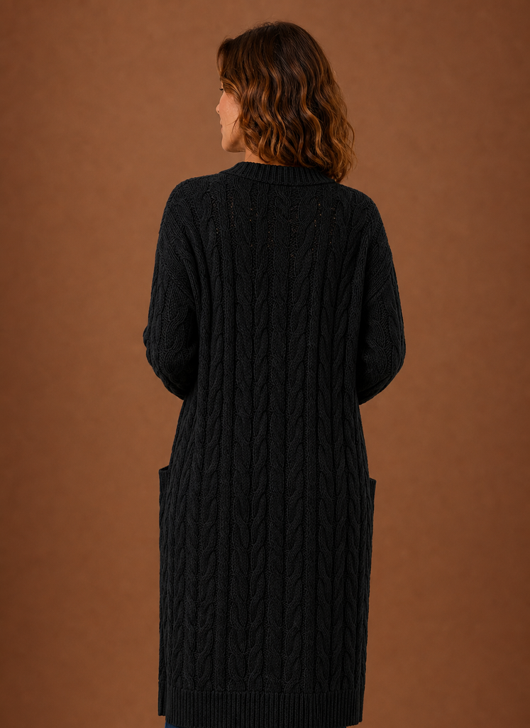Women's Chunky Long Cable Knit Hooded Cardigan-Trendy 4 Us