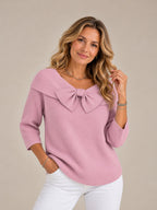 Women's Elegant Bow Sweater — Fitted Feminine Knit Top-Trendy 4 Us