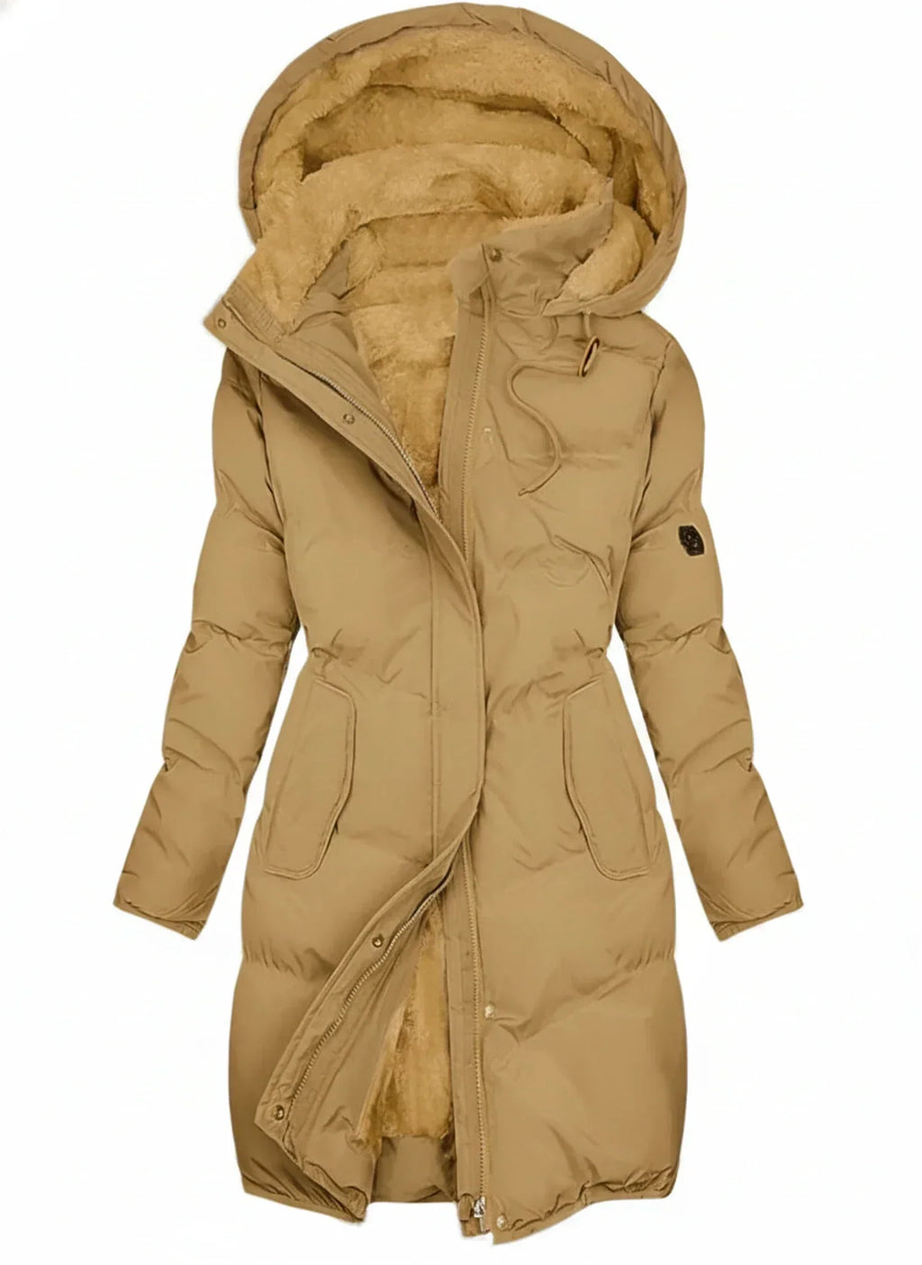 Women's Hooded Long Puffer Jacket with Adjustable Waist-Trendy 4 Us