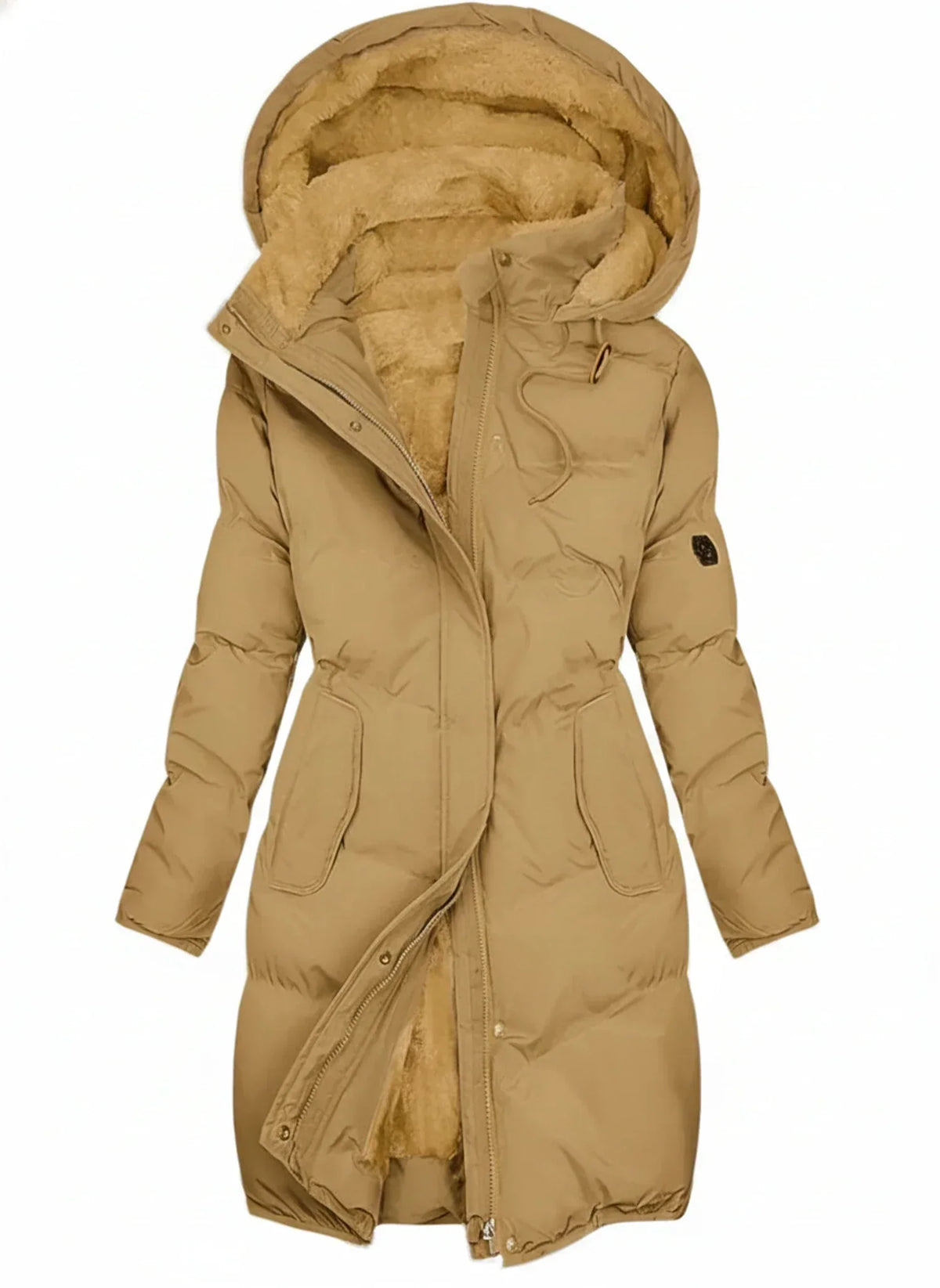 Women's Hooded Long Puffer Jacket with Adjustable Waist-Trendy 4 Us