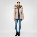 Women's Hooded Quilted Puffer Jacket with Faux Fur Trim-Trendy 4 Us