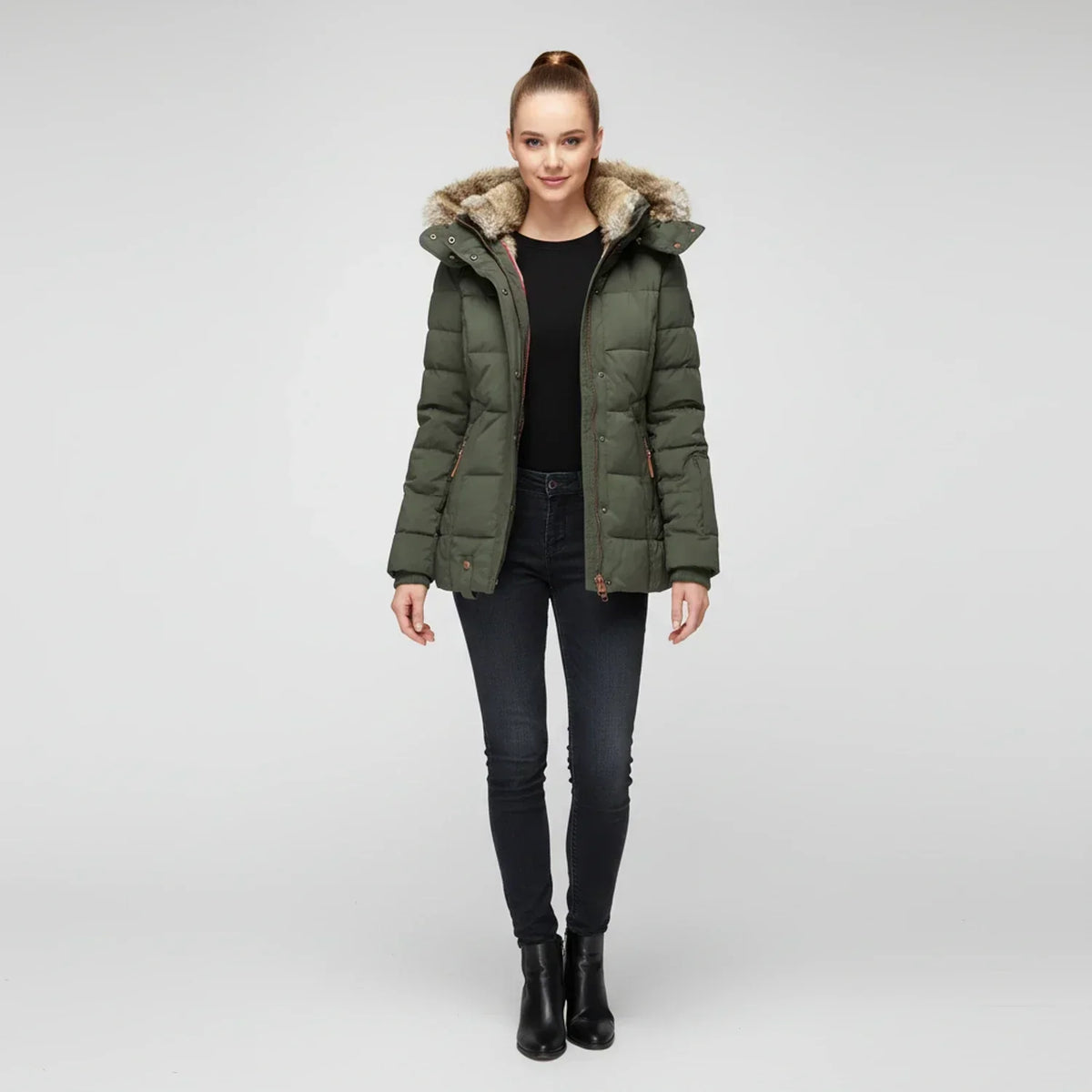 Women's Hooded Quilted Puffer Jacket with Faux Fur Trim-Trendy 4 Us