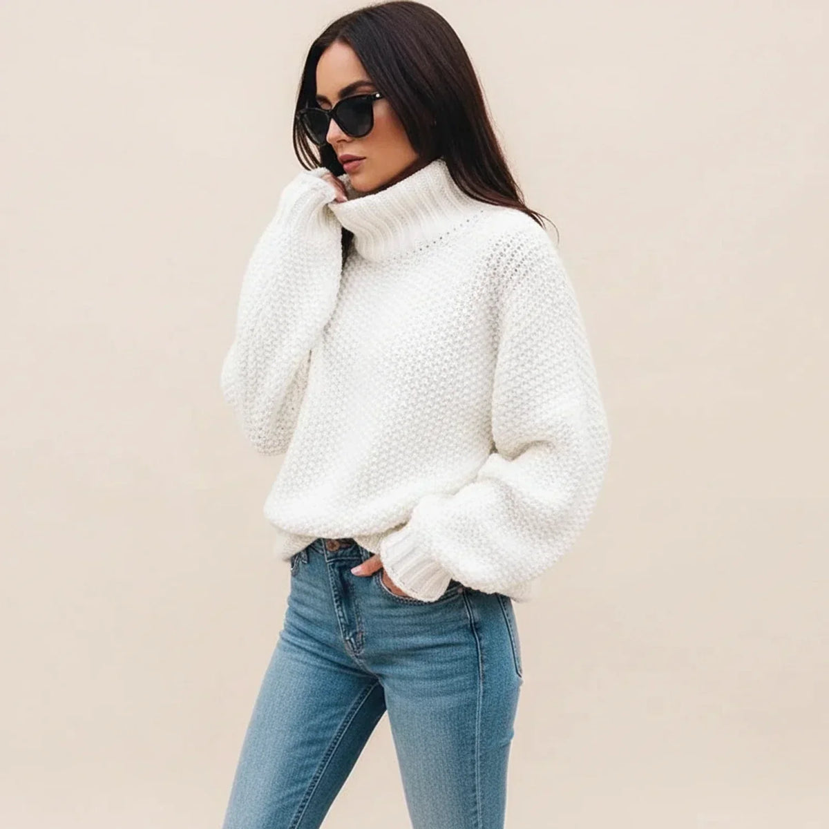 Women's Oversized Cozy Chunky Knit Turtleneck Sweater-Trendy 4 Us