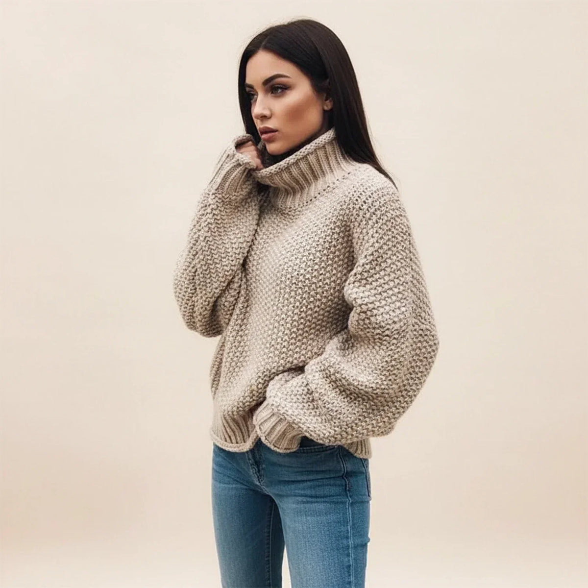 Women's Oversized Cozy Chunky Knit Turtleneck Sweater-Trendy 4 Us