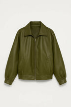 Women's Oversized Faux Leather Jacket - Zip Front Street Style-Trendy 4 Us
