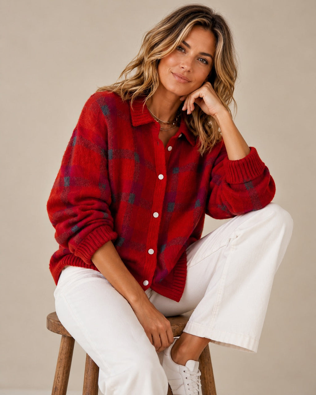 Women's Retro Checkered Knit Cardigan-Trendy 4 Us
