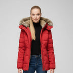Women's Hooded Quilted Puffer Jacket with Faux Fur Trim