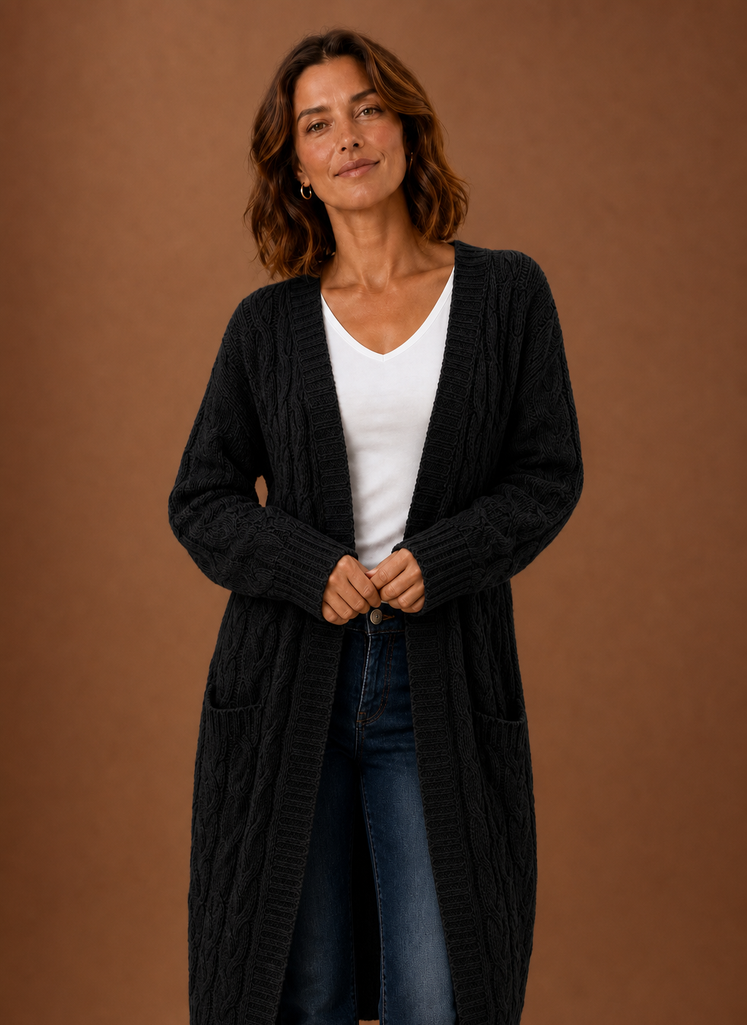 Cable Knit Hooded Cardigan Women — Chunky Long Duster Knit