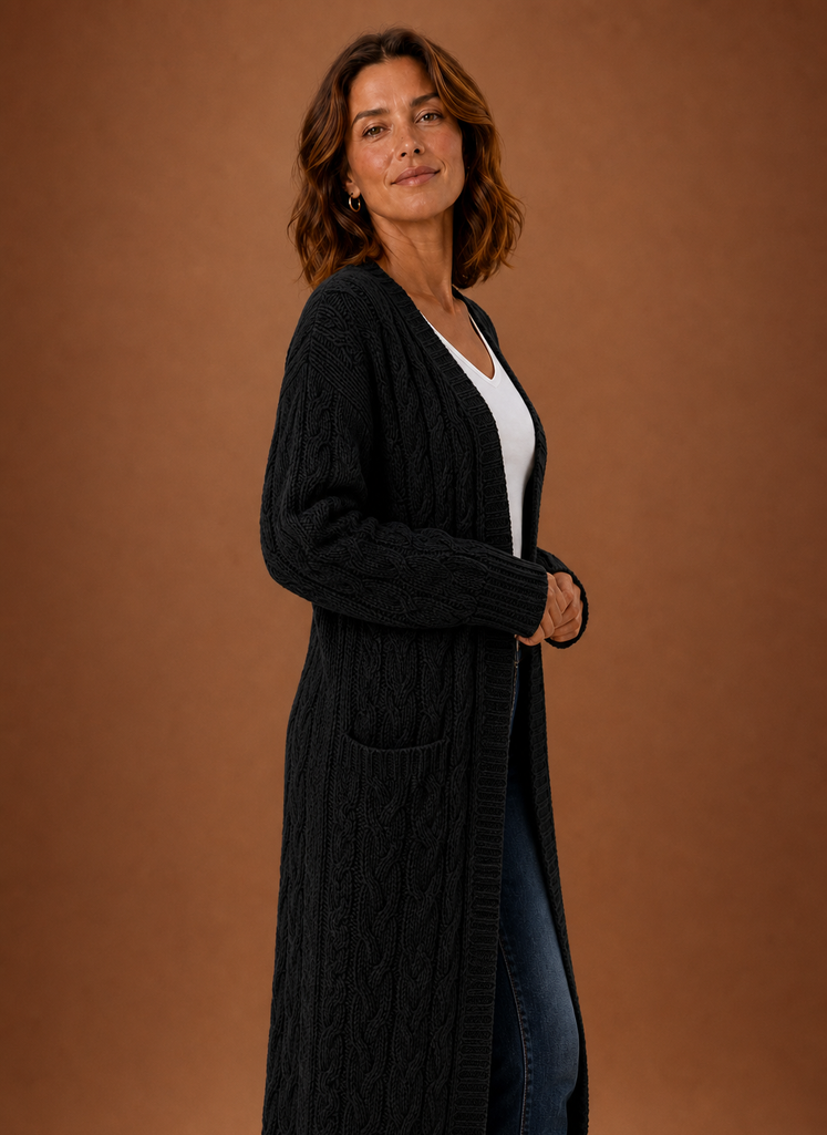 Cable Knit Hooded Cardigan Women — Chunky Long Duster Knit