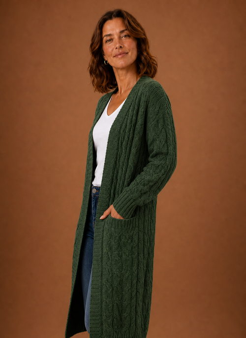 Cable Knit Hooded Cardigan Women — Chunky Long Duster Knit
