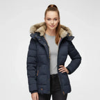 Women's Hooded Quilted Puffer Jacket with Faux Fur Trim