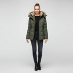Women's Hooded Quilted Puffer Jacket with Faux Fur Trim