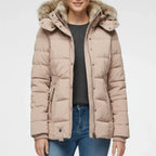 Women's Hooded Quilted Puffer Jacket with Faux Fur Trim
