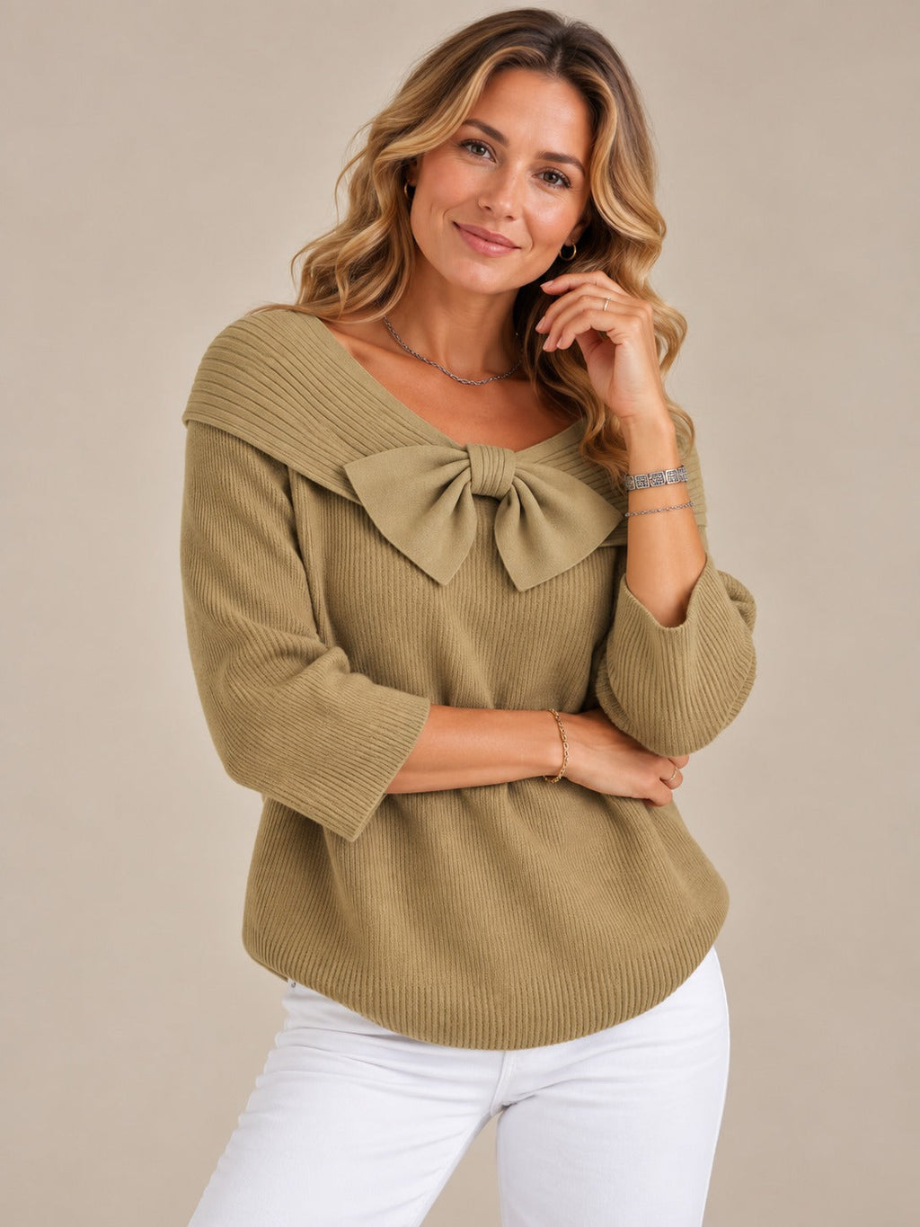 Neeko Elegant Bow Sweater — Fitted Feminine Knit Top
