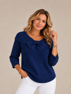 Neeko Elegant Bow Sweater — Fitted Feminine Knit Top