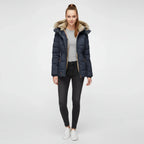 Women's Hooded Quilted Puffer Jacket with Faux Fur Trim