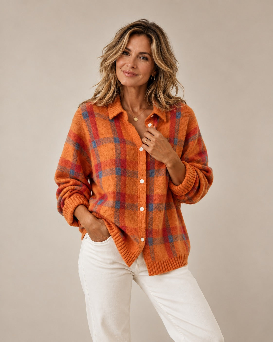 Tesa Plaid Knit Cardigan — Retro Checkered Women's Vest