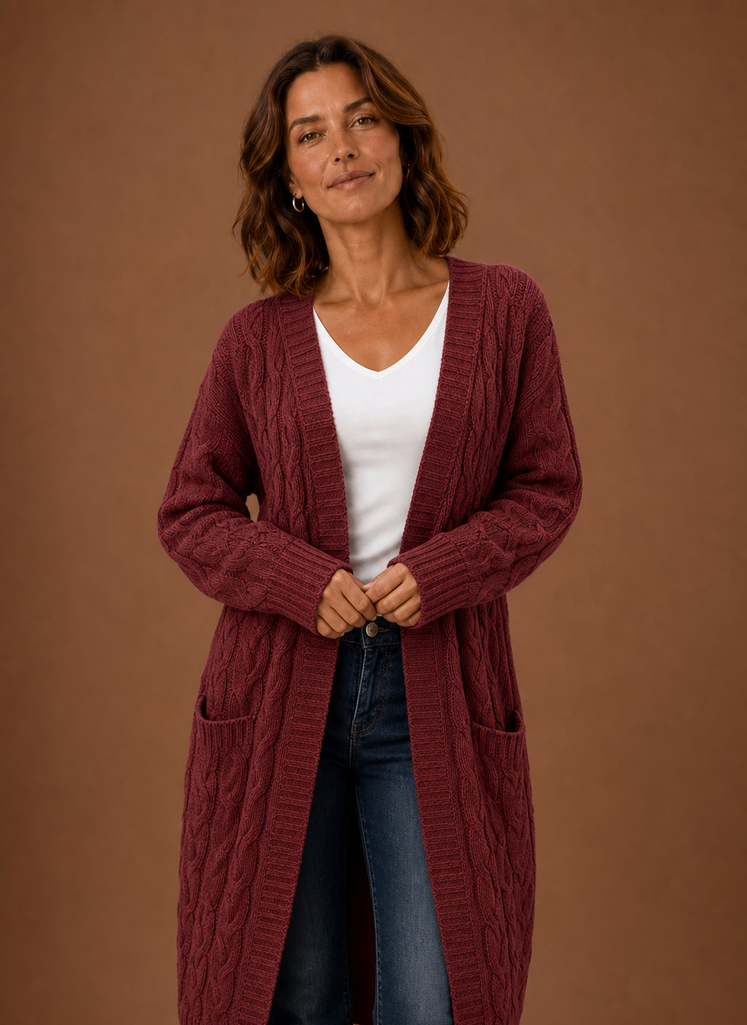 Cable Knit Hooded Cardigan Women — Chunky Long Duster Knit