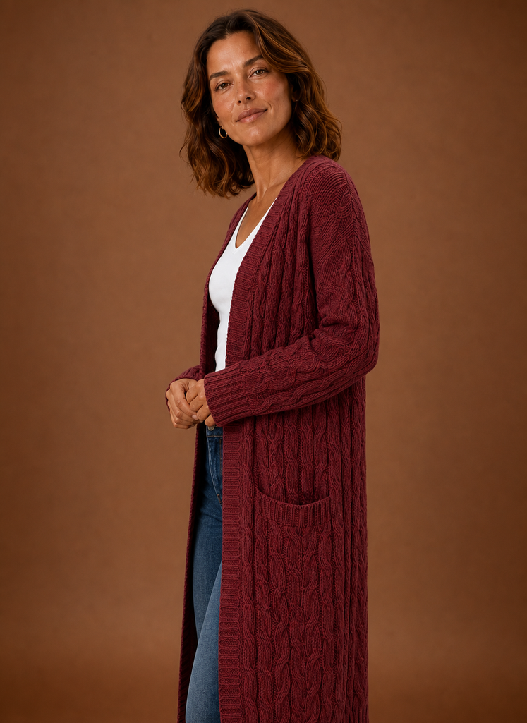 Cable Knit Hooded Cardigan Women — Chunky Long Duster Knit