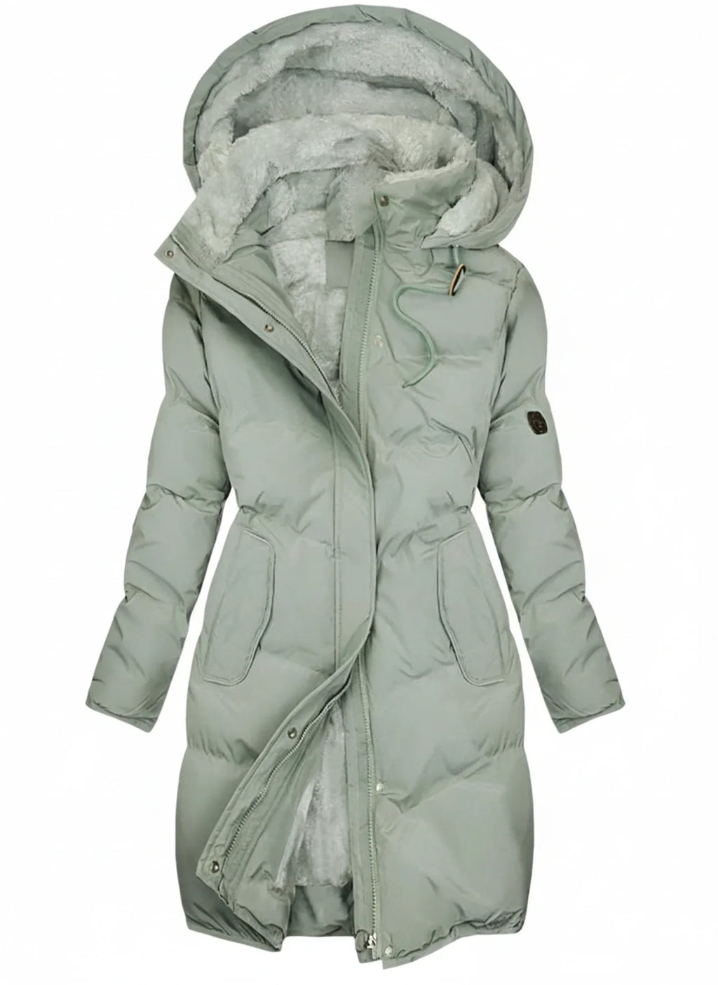 Women's Hooded Long Puffer Jacket with Drawstring Waist