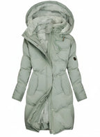Women's Hooded Long Puffer Jacket with Drawstring Waist