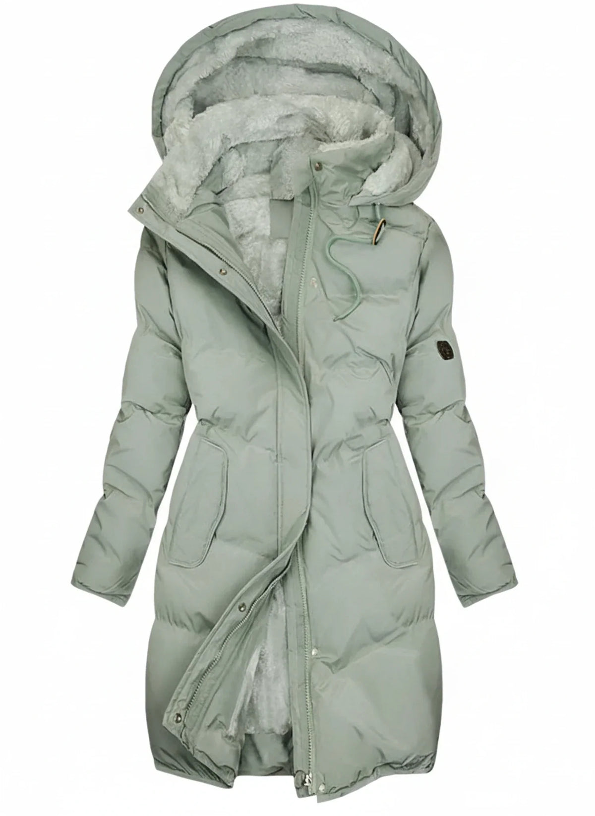 Women's Hooded Long Puffer Jacket with Drawstring Waist