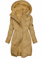 Women's Hooded Long Puffer Jacket with Drawstring Waist