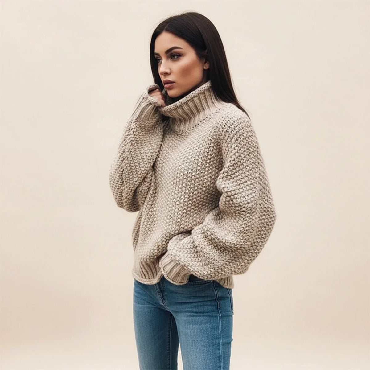 Women's Chunky Knit Turtleneck Sweater — Oversized & Cozy