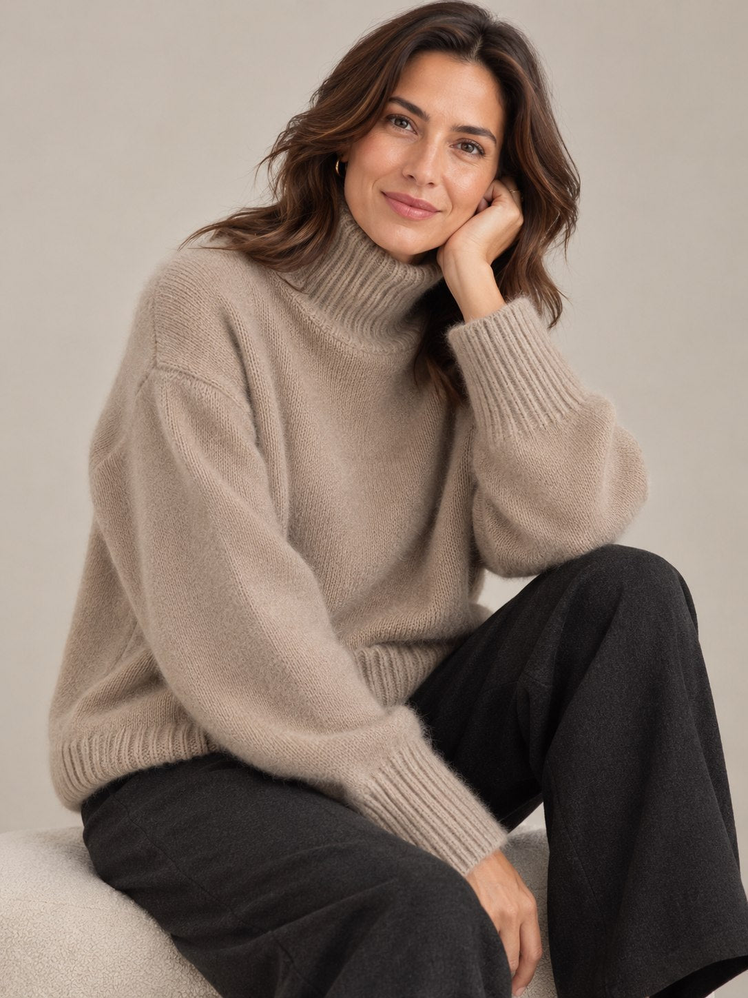 Women's Cashmere Turtleneck Sweater with High Collar