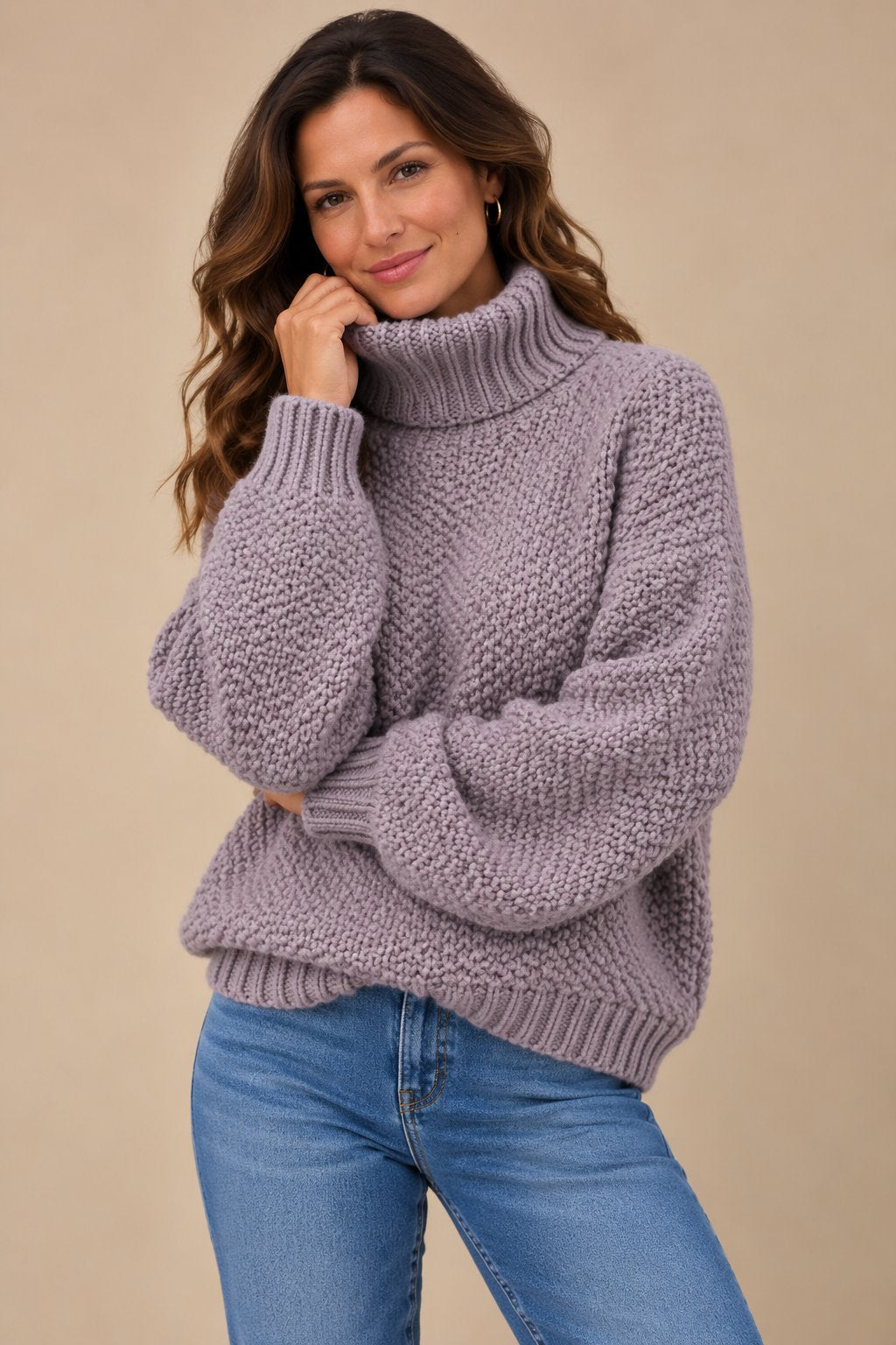 Women's Chunky Knit Turtleneck Sweater — Oversized & Cozy