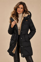 Women's Hooded Long Puffer Jacket with Drawstring Waist