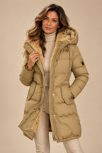 Women's Hooded Long Puffer Jacket with Drawstring Waist