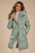 Women's Hooded Long Puffer Jacket with Drawstring Waist