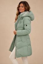 Women's Hooded Long Puffer Jacket with Drawstring Waist