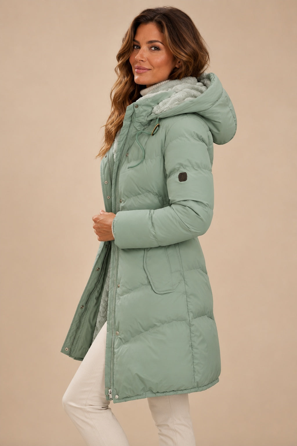 Women's Hooded Long Puffer Jacket with Drawstring Waist